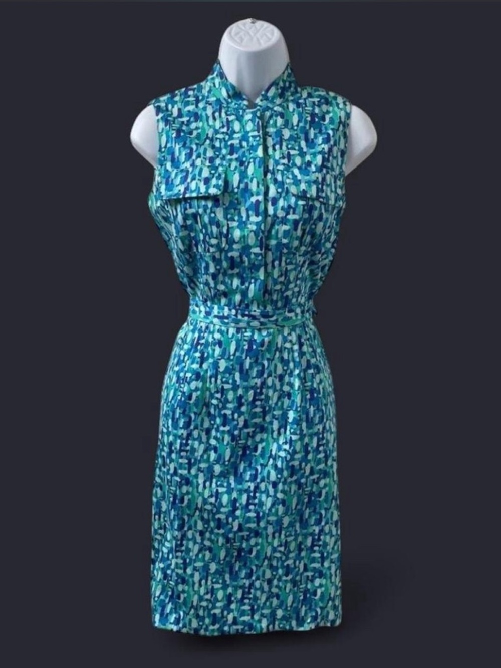 Calvin Klein Blue and Teal Sleeveless Dress Size 4